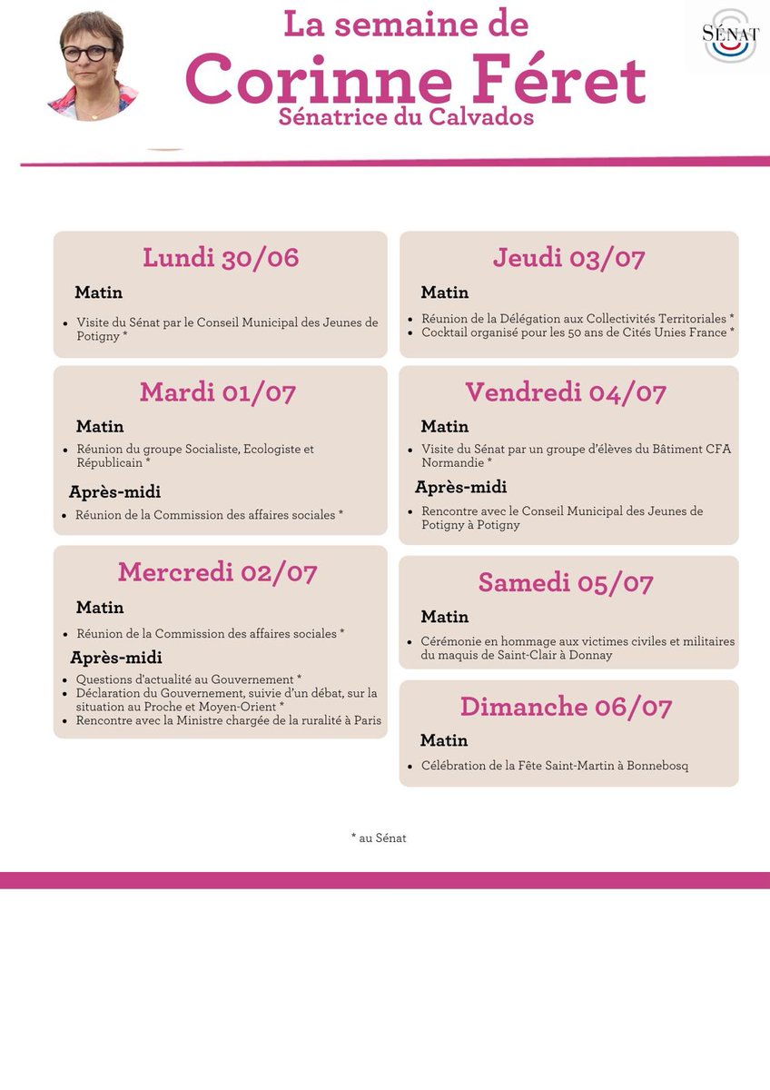 Agenda de la semaine au <a href="/Senat/">Sénat</a> et dans le #Calvados