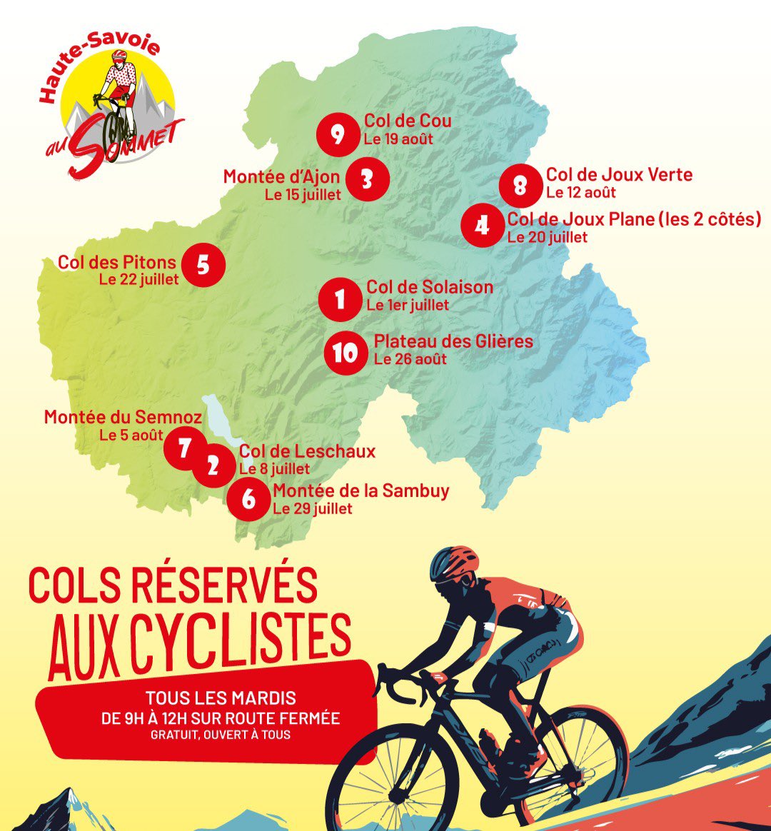 🚴 | Les cols réservés aux cyclistes, 𝐇𝐚𝐮𝐭𝐞-𝐒𝐚𝐯𝐨𝐢𝐞 𝐚𝐮 𝐒𝐨𝐦𝐦𝐞𝐭, revient cette semaine !

Toutes les dates et infos 📲 hautesavoie.fr/haute-savoie-a…