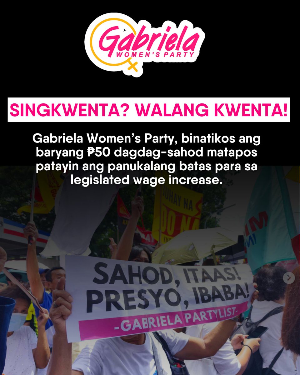 We denounce the recently approved ₱50 wage hike for workers in NCR as a measly and insulting consolation following the administration’s failure to pass a legislated wage increase that would have significantly raised workers’ daily pay nationwide.

READ: facebook.com/share/p/19DEKn…
