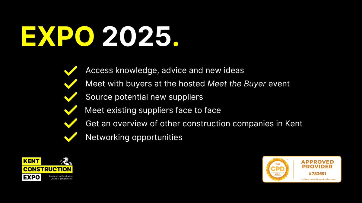 Alongside our CPD accredited programme of workshops, seminars and expert speakers, you'll have the opportunity to meet with buyers, discover new suppliers and strengthen your professional network. Best of all, registration is FREE- just sign up on our website #KCE25 #KentConEXPO