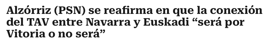 Zabaltzen (@zabaltzen) on Twitter photo 😢"Mirando el mapa lloró....", dice la jota
📢 <a href="/PSNPSOE/">Socialistas Navarra / ❤️</a> Alzórriz avisaba. Ciriza marcaba prioridades: Zaragoza, Madrid, salida a UE por Barcelona🫵¿Y Chivite?
👎 <a href="/oscar_puente_/">Oscar Puente</a> sentencia
🚂El TAV de Vitoria directamente a Zaragoza
🇲🇰Navarra-Nafarroa nuevamente "circunvalada" 😢"Mirando el mapa lloró....", dice la jota
📢 <a href="/PSNPSOE/">Socialistas Navarra / ❤️</a> Alzórriz avisaba. Ciriza marcaba prioridades: Zaragoza, Madrid, salida a UE por Barcelona🫵¿Y Chivite?
👎 <a href="/oscar_puente_/">Oscar Puente</a> sentencia
🚂El TAV de Vitoria directamente a Zaragoza
🇲🇰Navarra-Nafarroa nuevamente "circunvalada"