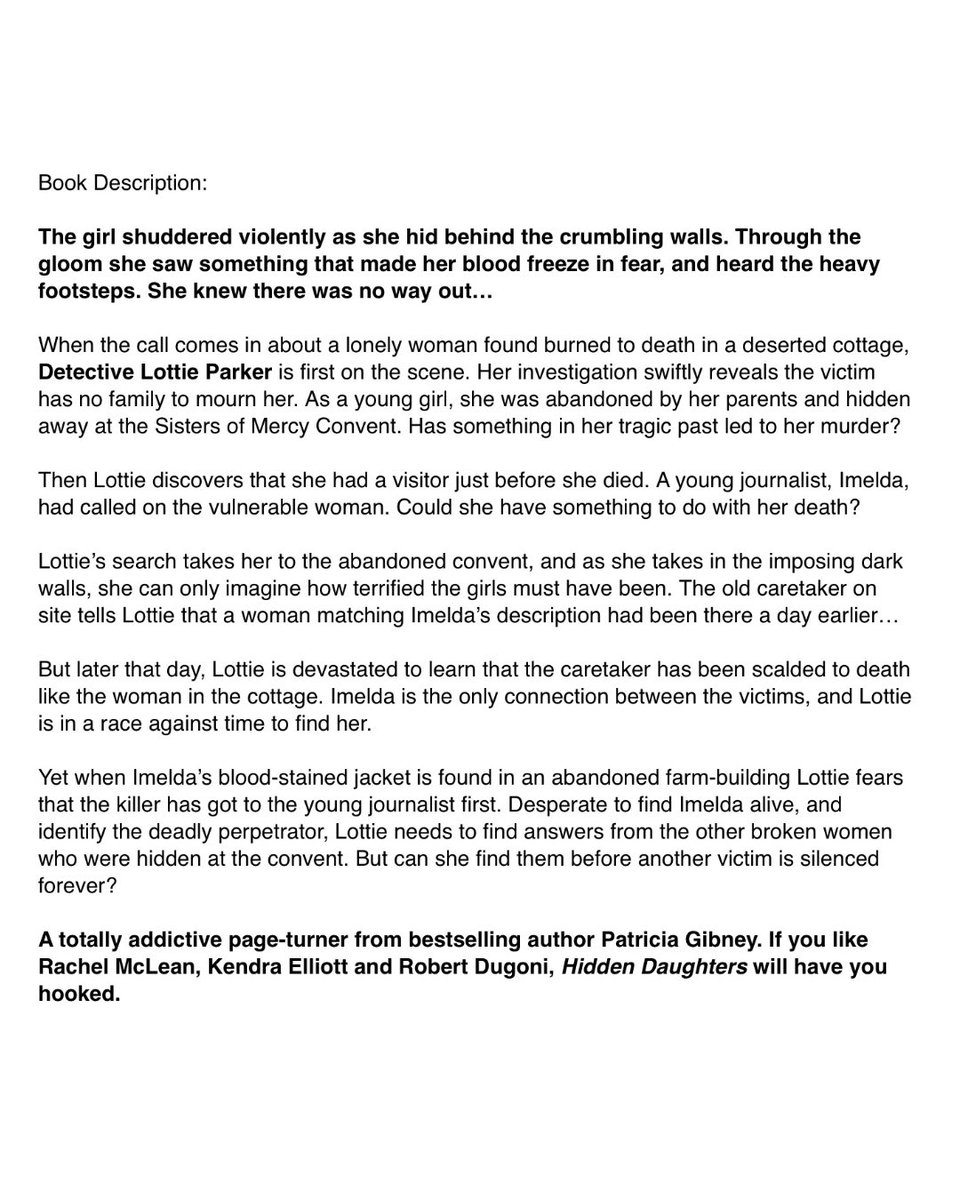 📕📕BOOK REVIEW 📕📕
📚📚Bookouture Books-on-Tour📚📚 
Hidden Daughters By Patricia Gibney

Full review ➡️ t.ly/renm8

“A compelling police procedural, emotional and tense this is a fantastic read.”

<a href="/trisha460/">Patricia Gibney</a> <a href="/bookouture/">bookouture</a>