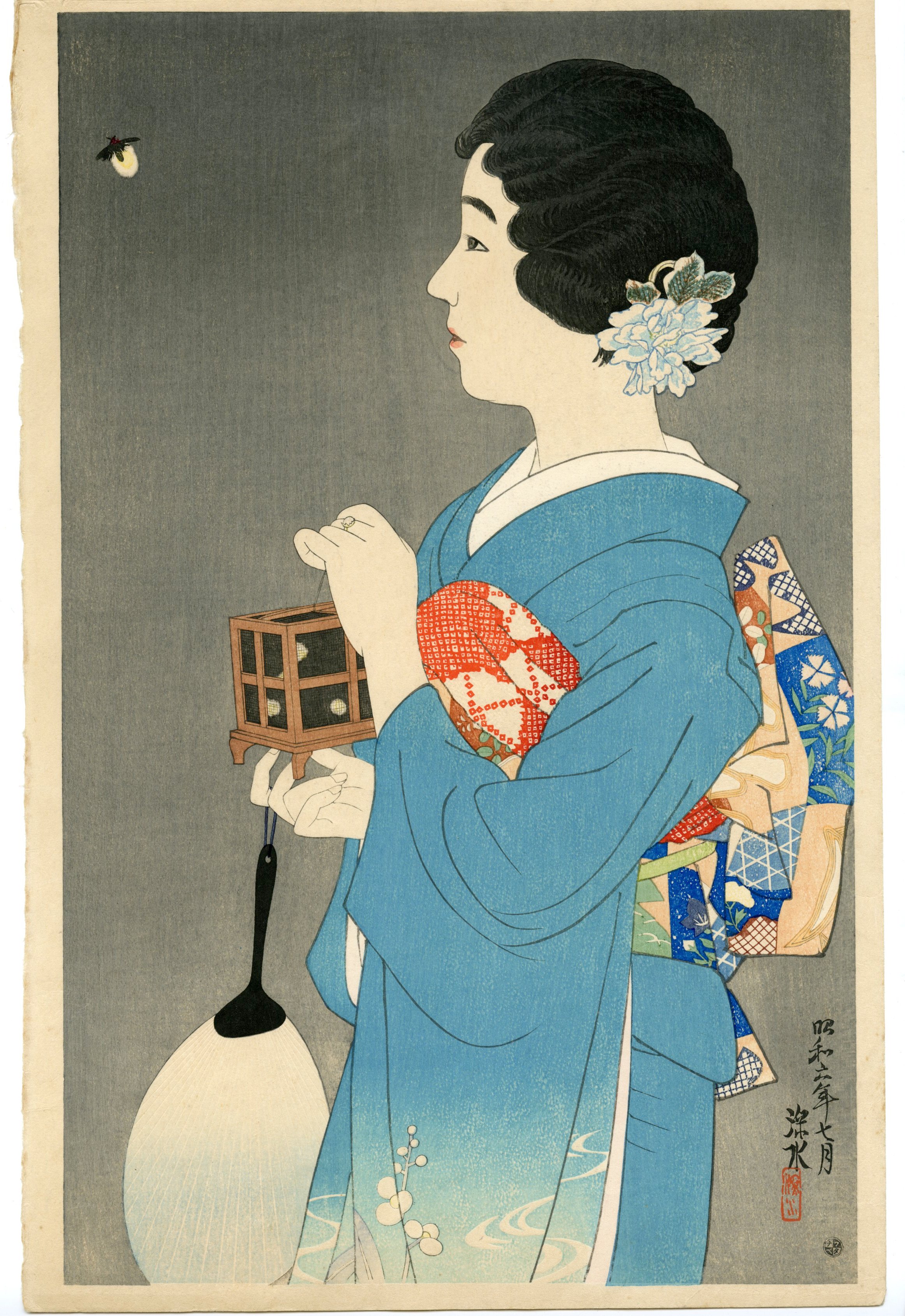 伊東深水 真筆 作品 時代風俗(墨絵)
