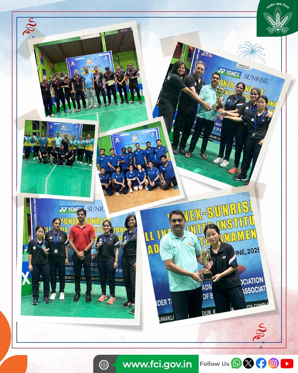 Congratulations to Team FCI!

FCI delivered an outstanding performance at the Inter-Institutional #Badminton Tournament held in #Guwahati from 26th to 29th June 2025. The team brought home multiple accolades, including:
🥇 Gold – Women’s Singles
🥈 Silver – Women’s Team Event
🥉