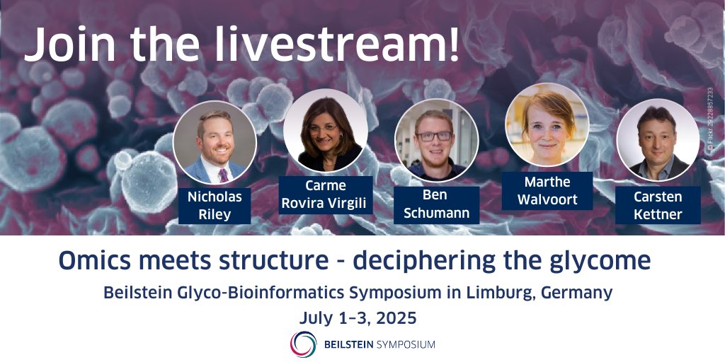 BeilsteinInst's tweet image. Starting tomorrow - there is still time to register for the FREE livestream 🎥 of the upcoming Beilstein Glyco-Bioinformatics Symposium 2025 “Omics meets structure - deciphering the #glycome”, 📅 July 1–3, 2025, in Limburg 🇩🇪.
🔗beilstein-institut.de/en/symposia/gl…
#BeilsteinGlyco2025