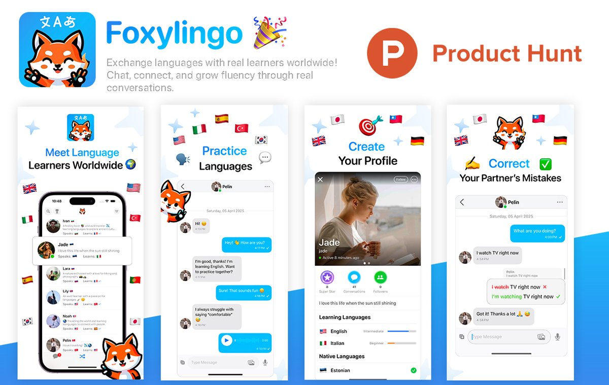 iosdeveren's tweet image. Hi 👋🏻,
I'm launching my language exchange app Foxylingo on Product Hunt! 🌍🚀
Would you mind giving me an upvote?
👉 producthunt.com/products/foxyl…
I'd really appreciate your support!