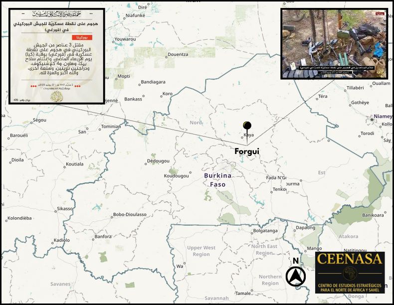 CEENASA396971's tweet photo. #BURKINA FASO 🇧🇫

On Fri, June 27, the #JNIM claimed to have killed 3 Burkinabe soldiers in an attack on a post in #Forgui, #Kaya province, on Wed, June 25.

Were seized:
- 1 AR
- 1 mortar
- 2 motos
- and more https://t.co/qRbhbT3RlM