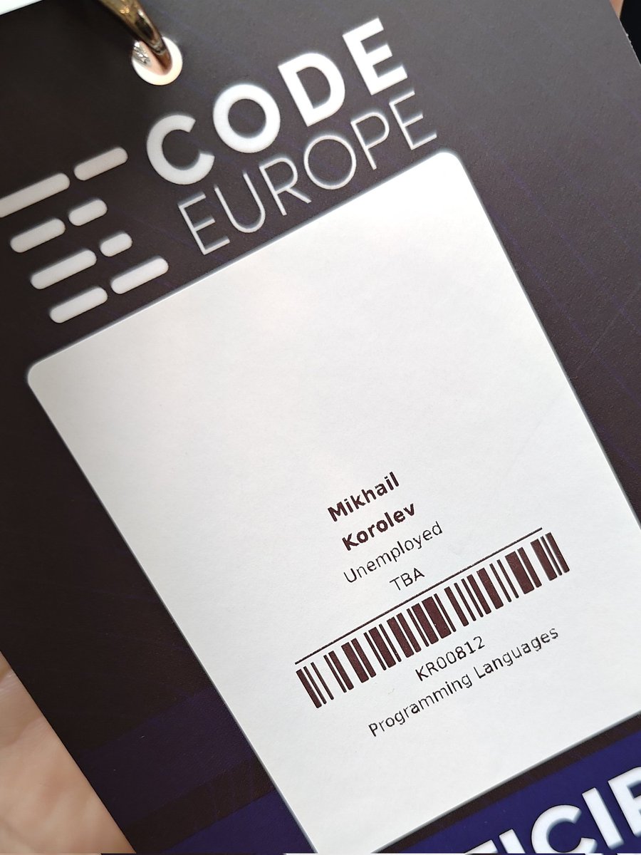 Just arrived to <a href="/code_europe/">Code Europe</a>. They did me dirty with the badge 😭