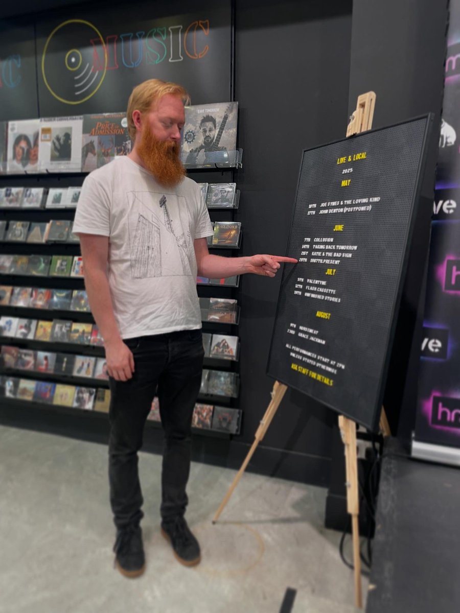 Something special happened on Saturday in Manchester for me. I got to perform on the stage that so many artists I’ve followed for years have performed. Discovering the ‘Green room’ with hundreds of posters with signatures and getting to add mine to the collection. <a href="/hmvtweets/">hmv</a> 🎤