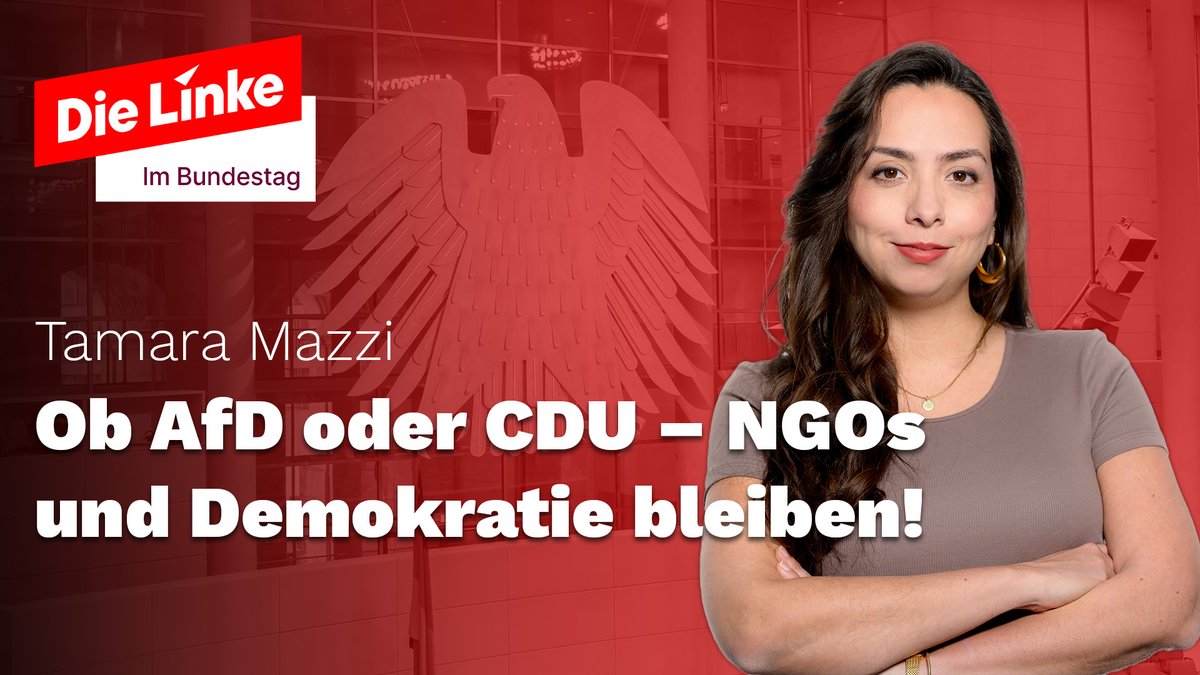Die Linke im Bundestag (@dielinkebt) on Twitter photo .<a href="/TamaraMazzi/">Tamara Mazzi</a>: Die AfD will NGOs die Gelder streichen – ein Angriff auf die Zivilgesellschaft. Die CDU hat im Februar den Boden dafür bereitet. Wir sagen: Demokratische Vielfalt verteidigen statt kaputtsparen!
Link zur Rede: dbtg.tv/cvid/7633411 .<a href="/TamaraMazzi/">Tamara Mazzi</a>: Die AfD will NGOs die Gelder streichen – ein Angriff auf die Zivilgesellschaft. Die CDU hat im Februar den Boden dafür bereitet. Wir sagen: Demokratische Vielfalt verteidigen statt kaputtsparen!
Link zur Rede: dbtg.tv/cvid/7633411