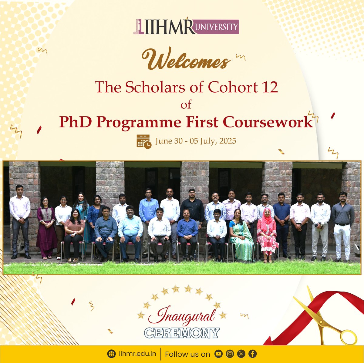 IIHMRUniversity's tweet image. 🎓 Welcoming Cohort 12 to the PhD journey at IIHMR University!
Let the week of research, innovation & academic excellence begin. 📚✨
#IIHMRPhD #Cohort12 #PhDProgramme #ResearchBegins #HigherEducation #HealthManagement