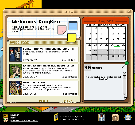 Extraken (@extrakenstudios) on Twitter photo Made this little Icon after <a href="/DreadsOrigins/">DreadsOrigins</a> came up with the idea.
Maybe nice to be able to acces the bulletin at all times.
<a href="/HabboOrigins/">Habbo Hotel: Origins</a> <a href="/SulakeDominic/">Macklebee</a>
#HabboOrigins Made this little Icon after <a href="/DreadsOrigins/">DreadsOrigins</a> came up with the idea.
Maybe nice to be able to acces the bulletin at all times.
<a href="/HabboOrigins/">Habbo Hotel: Origins</a> <a href="/SulakeDominic/">Macklebee</a>
#HabboOrigins