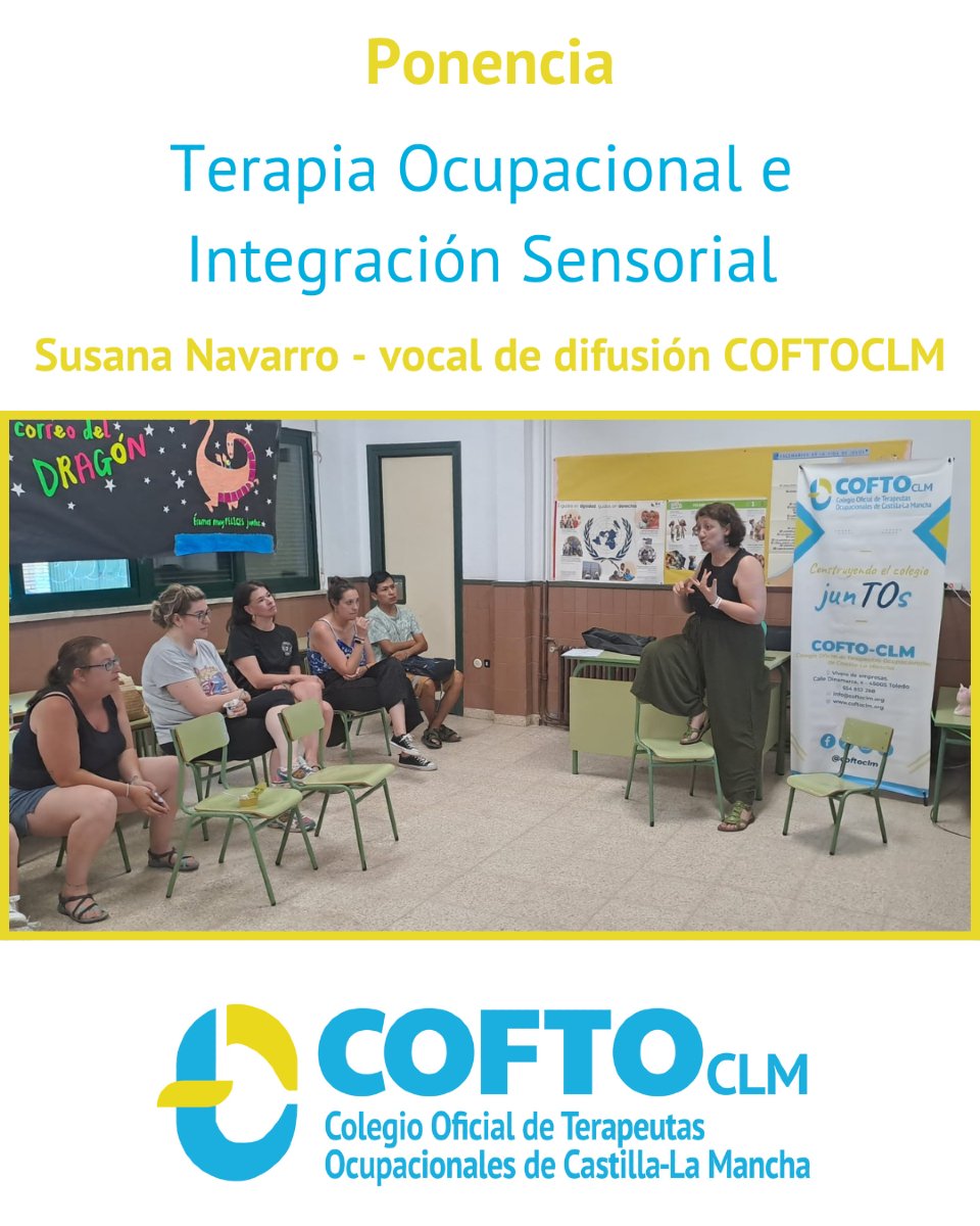 🗓️ El 27 de junio, nuestra vocal de difusión, impartió una charla sobre TO e integración sensorial y la importancia de la implantación de la figura profesional del terapeuta ocupacional 🧑‍🏫 en la escuela primaria, en el CEIP Santa Ana de Cuenca 🏫👥 Seguimos construyendo 🧱💡