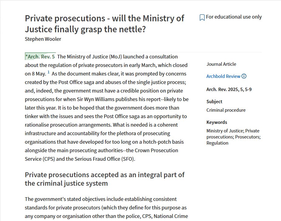 CLRNNetwork's tweet image. Latest from CLRNN and Stephen Wooler on Private Prosecutions - Archbold Rev
