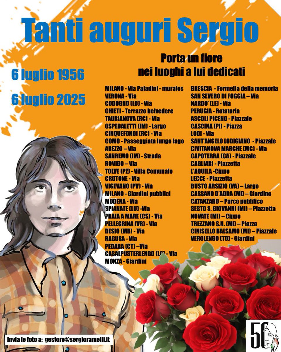 Lanciamo da oggi la nuova campagna per ricordare Sergio (in occasione del suo compleanno) in tutte le città e, in particolare, in quelle che hanno pubbliche intestazioni al suo nome. Si prega di condividere e diffondere.