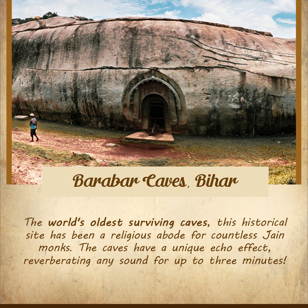 Voices in Stone

Dating to the 3rd century BCE, the Barabar Caves in Bihar are India’s oldest rock-cut caves. Their echo effect and carved halls reflect early monastic design.

#India #IncredibleIndia #IndianEmbassy #IndianEmbassyAbuDhabi #IndiainUAE #IndianHeritage