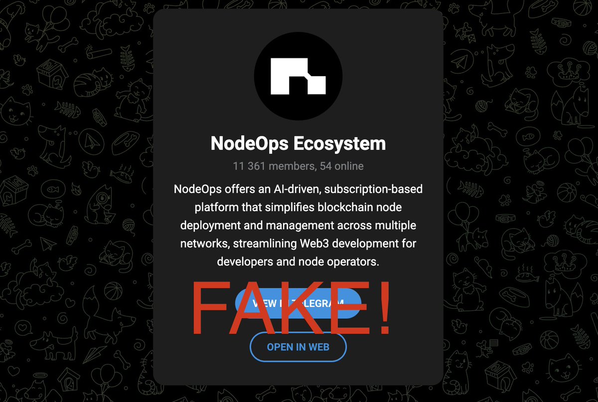 A fake Telegram group called NodeOps Ecosystem has been created. Please stay away from it.

The original link to the TG Group is - t.me/nodeopsxyz