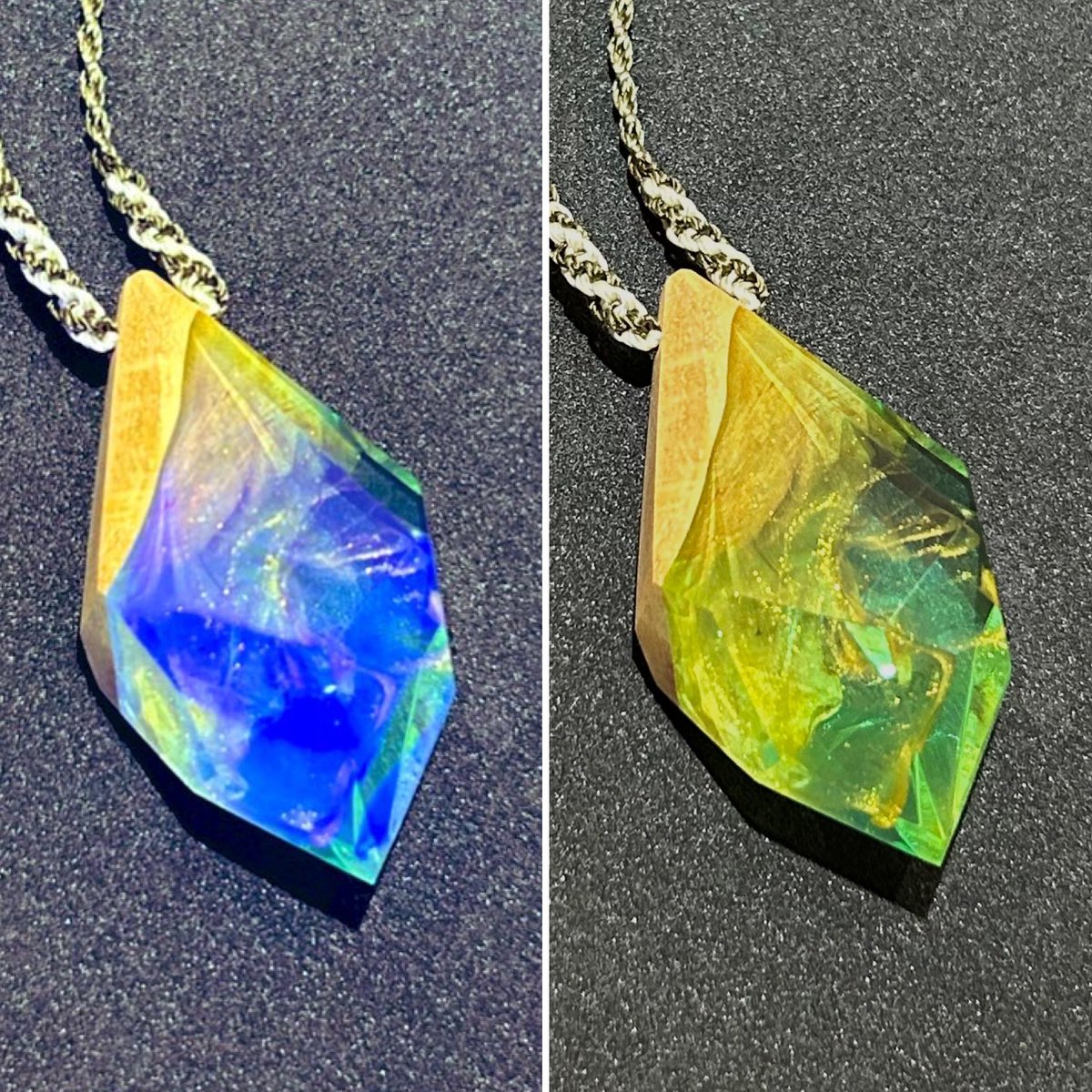 ai_2181's tweet image. ウッドレジン
Ai's trick✴︎
紫外線で青く変化
蓄光でも蛍光でもないtrick✴︎
使った木はケンポナシ
木言葉は“誠実”