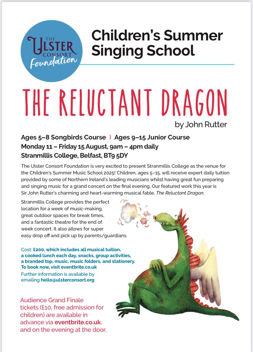 There’s something for everyone this summer, with <a href="/ulsterconsort/">The Ulster Consort</a> Foundation’s courses: a five-day Children’s Singing Summer School and a one day Choral Workshop for adults, both at <a href="/stranbelfast/">Stranmillis University College</a> 

Book early to ensure a place!

eventbrite.co.uk/e/summer-music… 

eventbrite.co.uk/e/choral-works…
