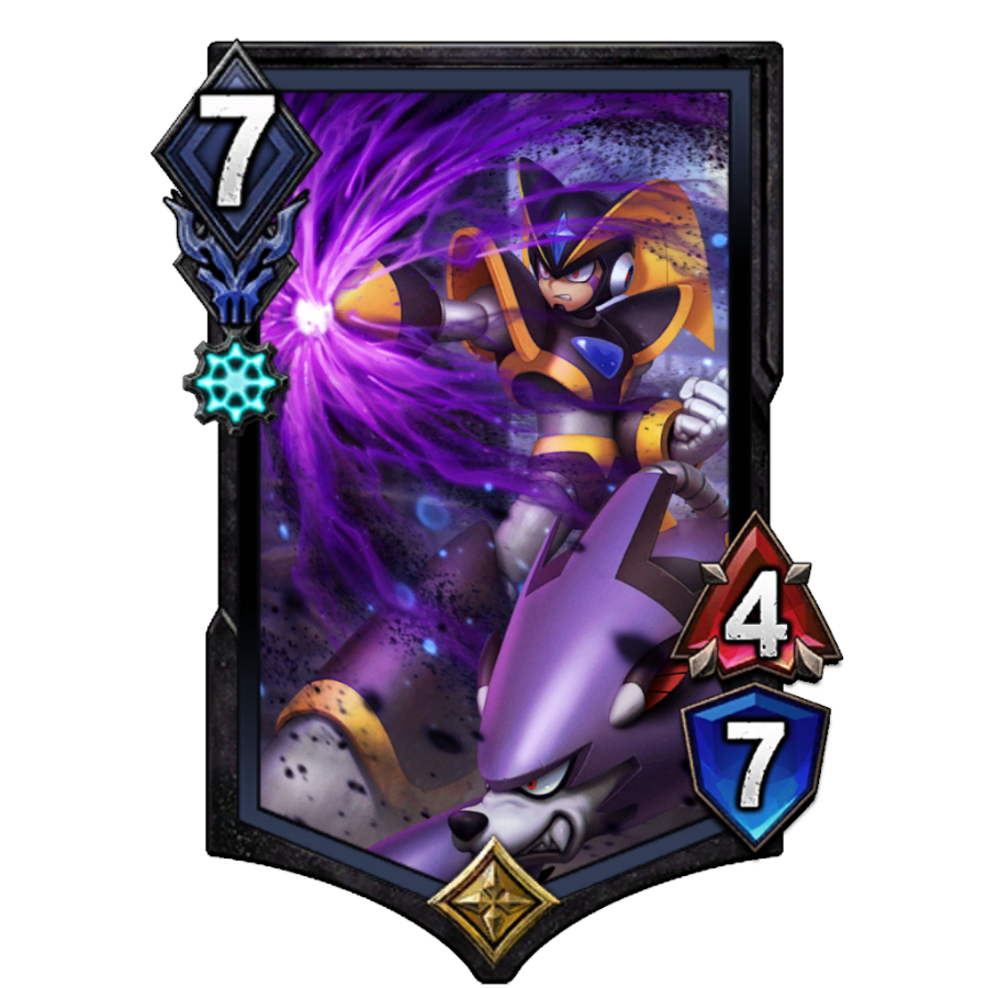 本日メンテナンス終了後に登場！
新カードセット先行公開🧐

【フォルテ】

場に出た時：
最もHPの高いランダムな
敵ユニット1体に7ダメージ

撃破：攻撃力+1、MP+2

teppenthegame.com/jp/news/351

#TEPPEN
#ロックマン
#開発中のものです