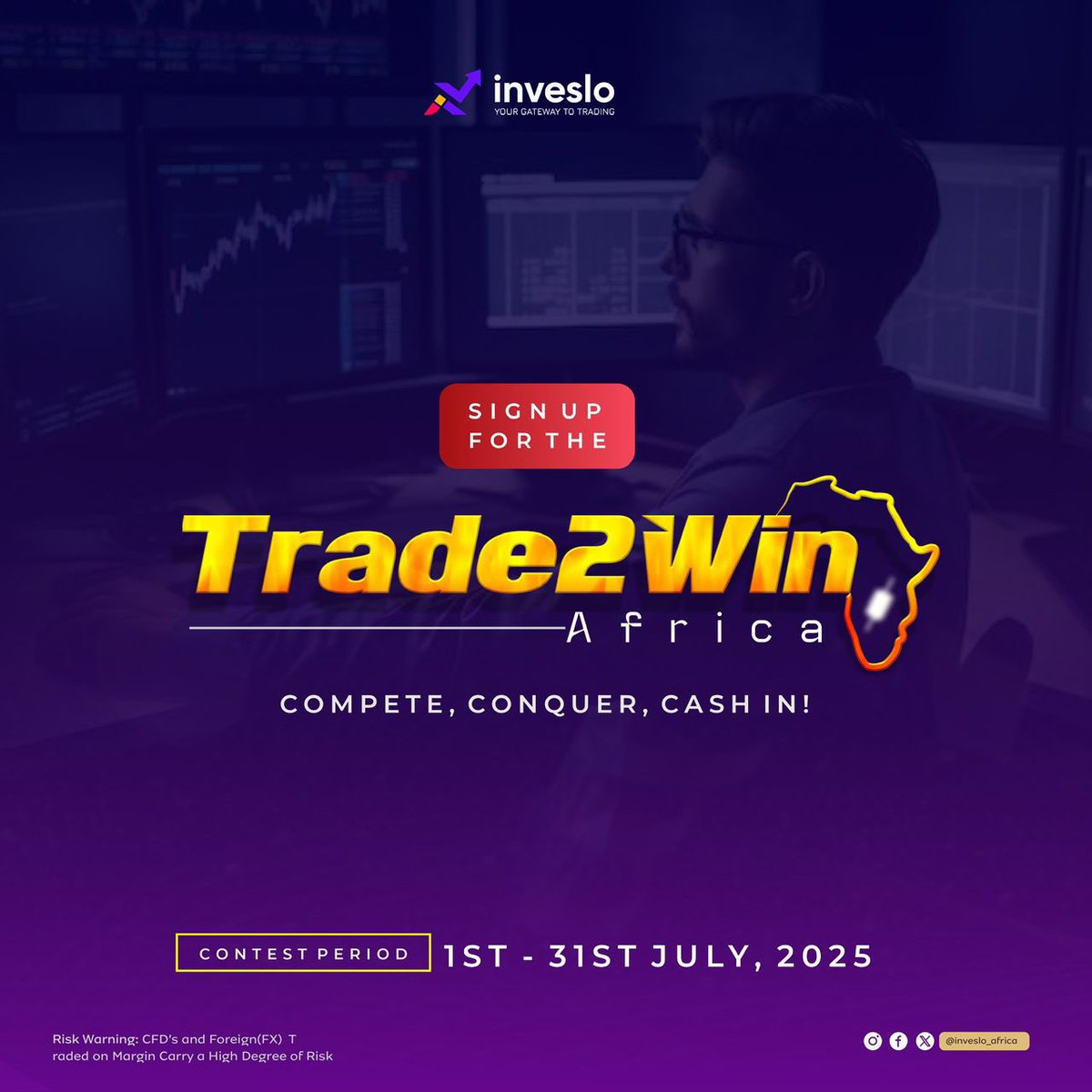 Inveslo is hosting a #Trade2Win competition for forex traders 

It’ll be commencing from the 1st - 31st of July 

Do well to fund your account with above $50 and get ready to trade and win 🥇 
inveslo.com/register?refer…