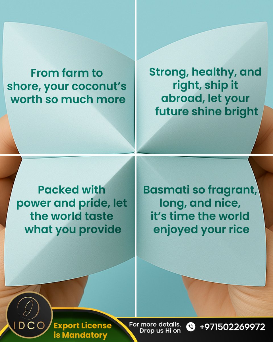 Let your harvest cross borders and your dreams break limits!
From coconuts to basmati, your produce deserves a global stage.
Start your export journey the right way with the license that leads the way. 💼✈️

#ExportIndia #LicenseToExport #GlobalTrade #AgriExports #IDCO
