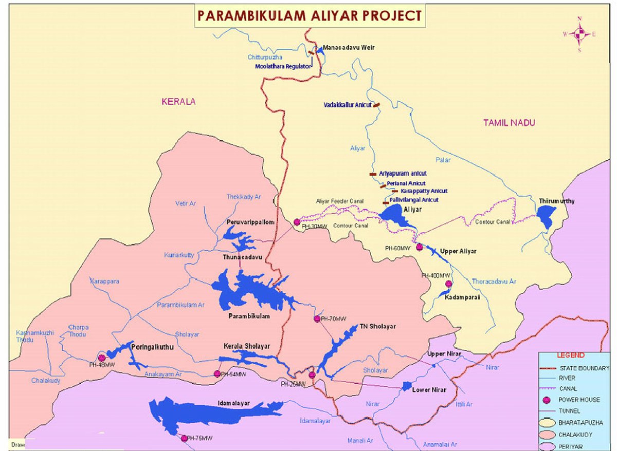 How can a small reservoir like Thirumoorthy, with just 1.85 TMC storage, supply over 16.5 TMC of water every year?

The answer lies in the smart design of the Parambikulam-Aliyar Project (PAP). This project connects multiple reservoirs across Kerala and Tamil Nadu through canals