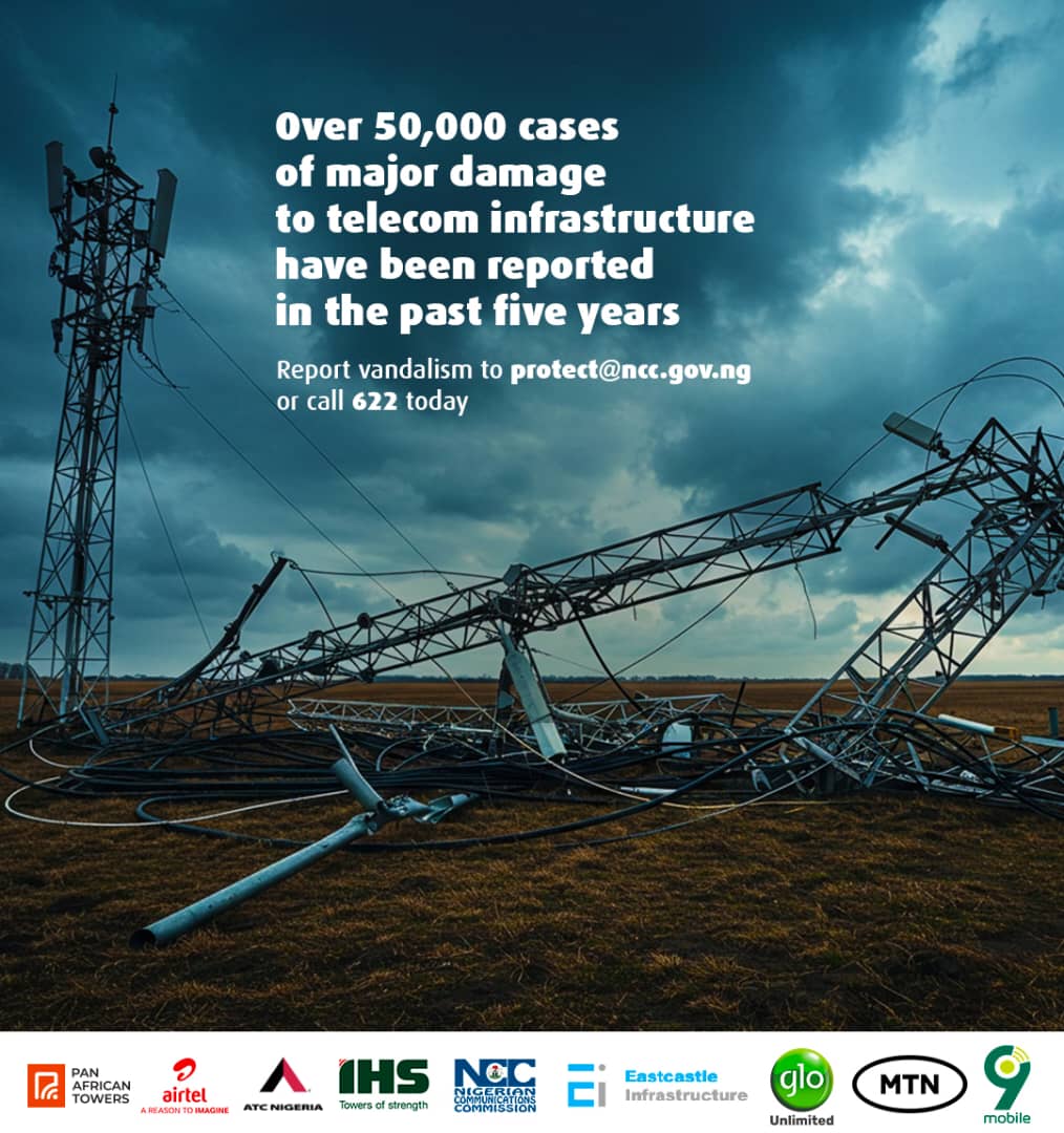 ncc.gov.ng (@ngcomcommission) on Twitter photo 📡 Damaging telecom infrastructure affects our access to healthcare, mobile banking, education and staying connected with loved ones.
🛑Let’s protect the network that connects us.
📲Report any suspicious activity to protect@ncc.gov.ng or call 622. 📡 Damaging telecom infrastructure affects our access to healthcare, mobile banking, education and staying connected with loved ones.
🛑Let’s protect the network that connects us.
📲Report any suspicious activity to protect@ncc.gov.ng or call 622.
