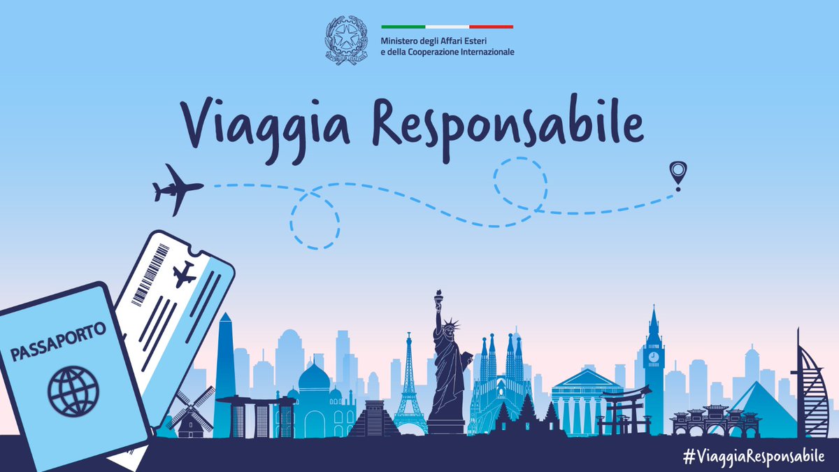 ✈️ Stai per partire? Sicurezza e consapevolezza rendono ogni viaggio migliore.

Al via da oggi la campagna #ViaggiaResponsabile con consigli e informazioni utili per pianificare il tuo viaggio all’estero🌍.