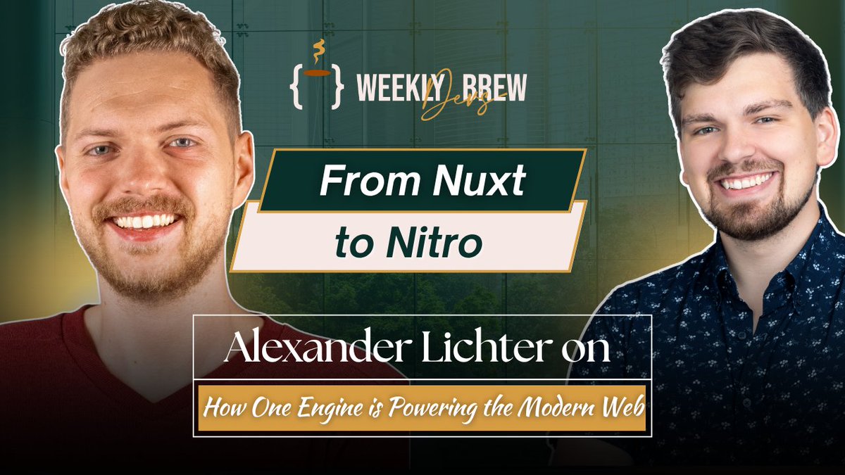 🎙️ New episode of The Weekly Dev's Brew is live!

Sat down with <a href="/TheAlexLichter/">🦋 Alexander Lichter</a> (<a href="/nuxt_js/">Nuxt</a> core team, DevRel <a href="/voidzerodev/">VoidZero</a>) to explore how Nitro is reshaping fullstack JS development and powering frameworks beyond Nuxt.

Great insights on server patterns, tooling evolution, and