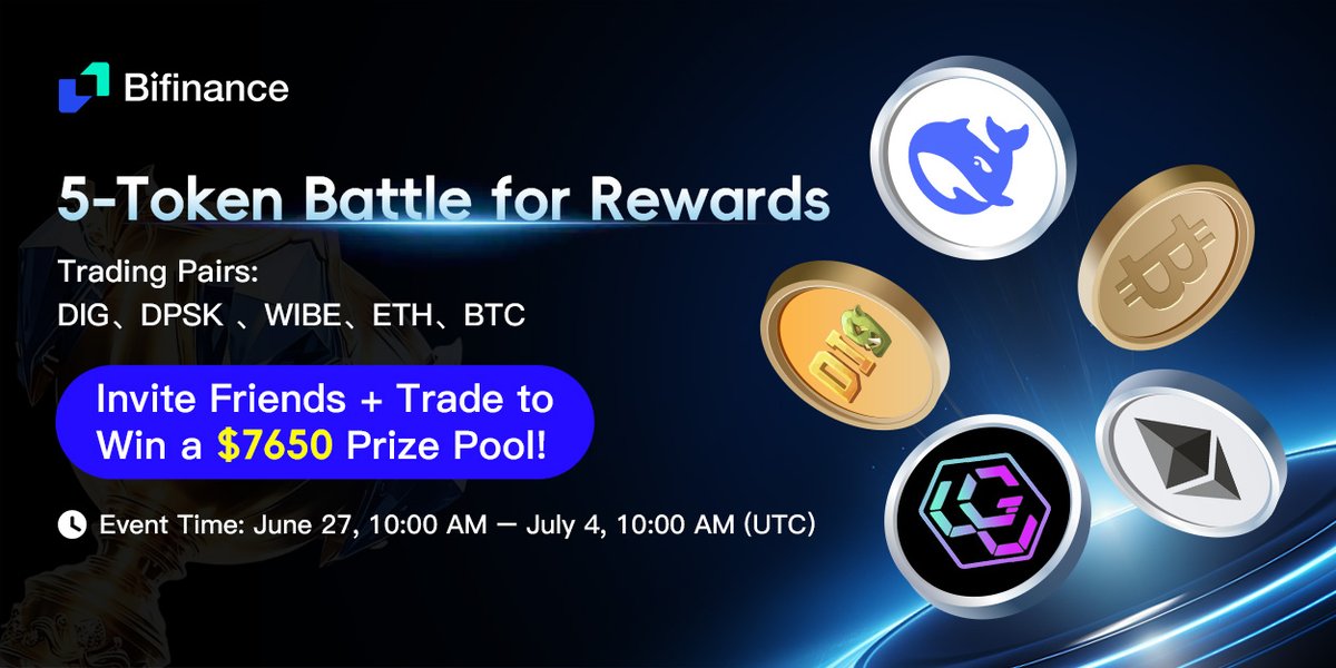 BiFinanceE's tweet image. 🔥 The 5-Token Spot Trading Contest is ON!
#DIG, #DPSK, #WIBE, #ETH, #BTC – trade your favorites and climb the ranks!

📈 Top 50 traders share $2,650 in airdrops!
👬 Invite friends to split $5,000 in #DIG – double the rewards, double the fun!
Join:bifinance.com/activityPartic…

📅…