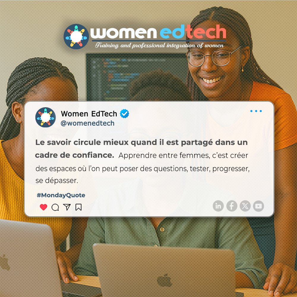 womenedtech's tweet image. Chez @womenedtech, le réseau n’est pas un simple outil : c’est un terrain de croissance partagée.

L&apos;intelligence collective, c&apos;est ce qui transforme les compétences en mouvement.

#MondayQuote #WomenEdTech #InclusionNumérique