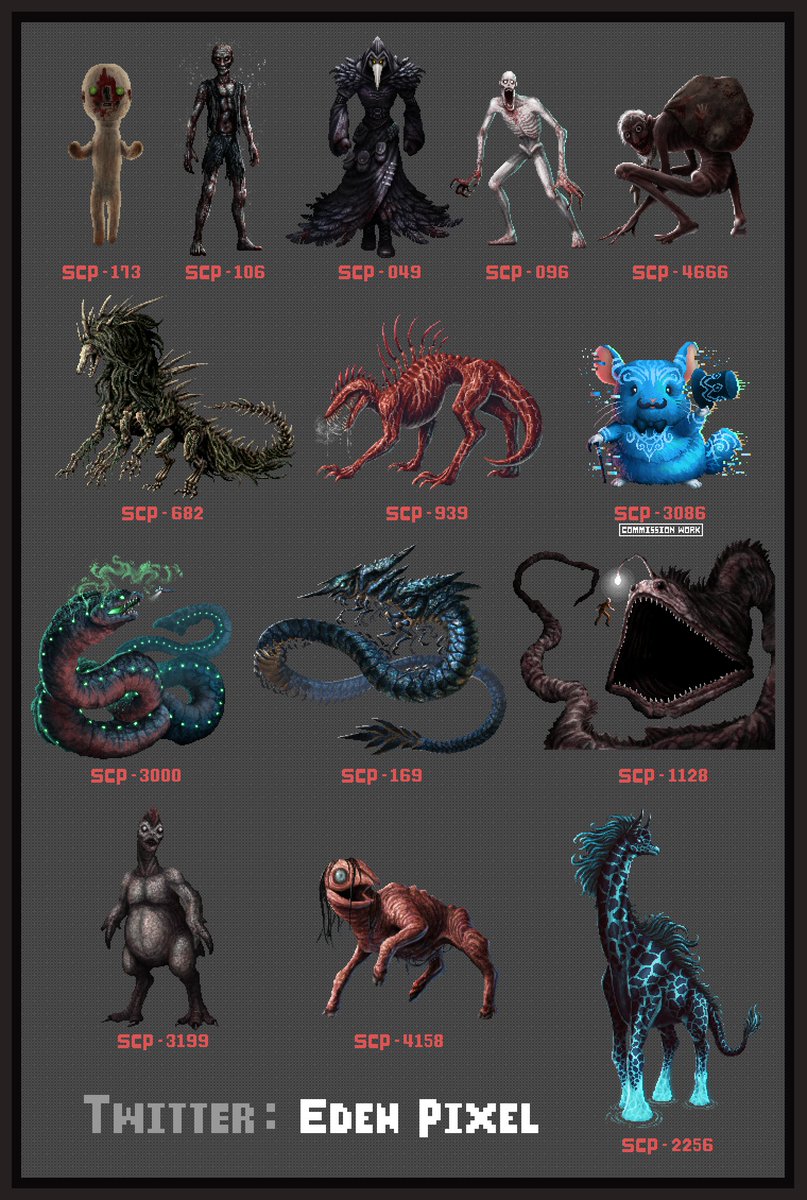 I've gathered all the SCPs I've drawn so far into one page! I didn't draw as many as I thought I would😅
#SCP #SCPFoundation #pixelart #pixel_art