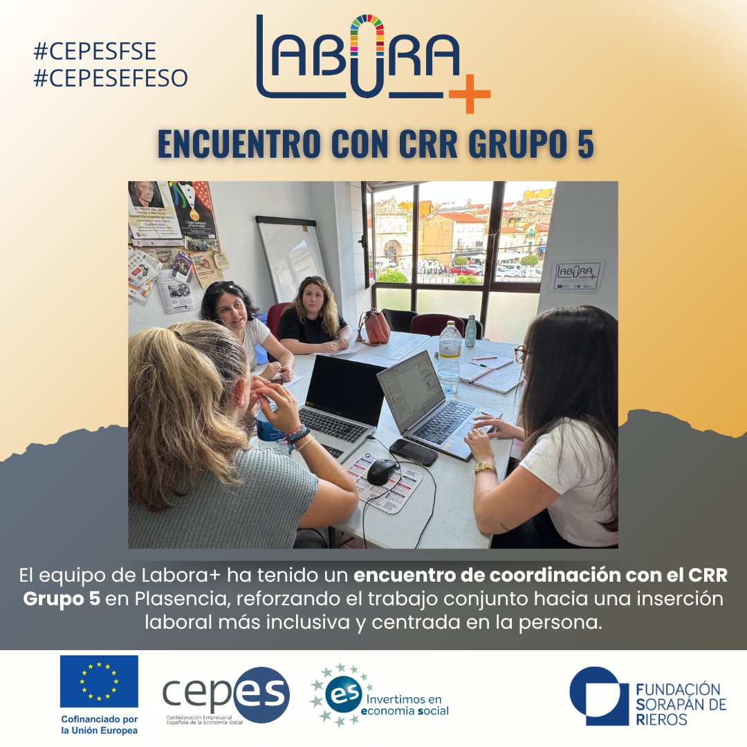 📢Reunión de coordinación entre Labora+ y CRR Grupo 5 en Plasencia🤝Para seguir tejiendo redes y mejorar la inserción laboral desde el acompañamiento personalizado.
#LaboraPlus #TrabajoEnRed #CepesPoises #CepesFSE #EFESO #CEPESEFESO #SaludMental #FundacionSorapanDeRieros