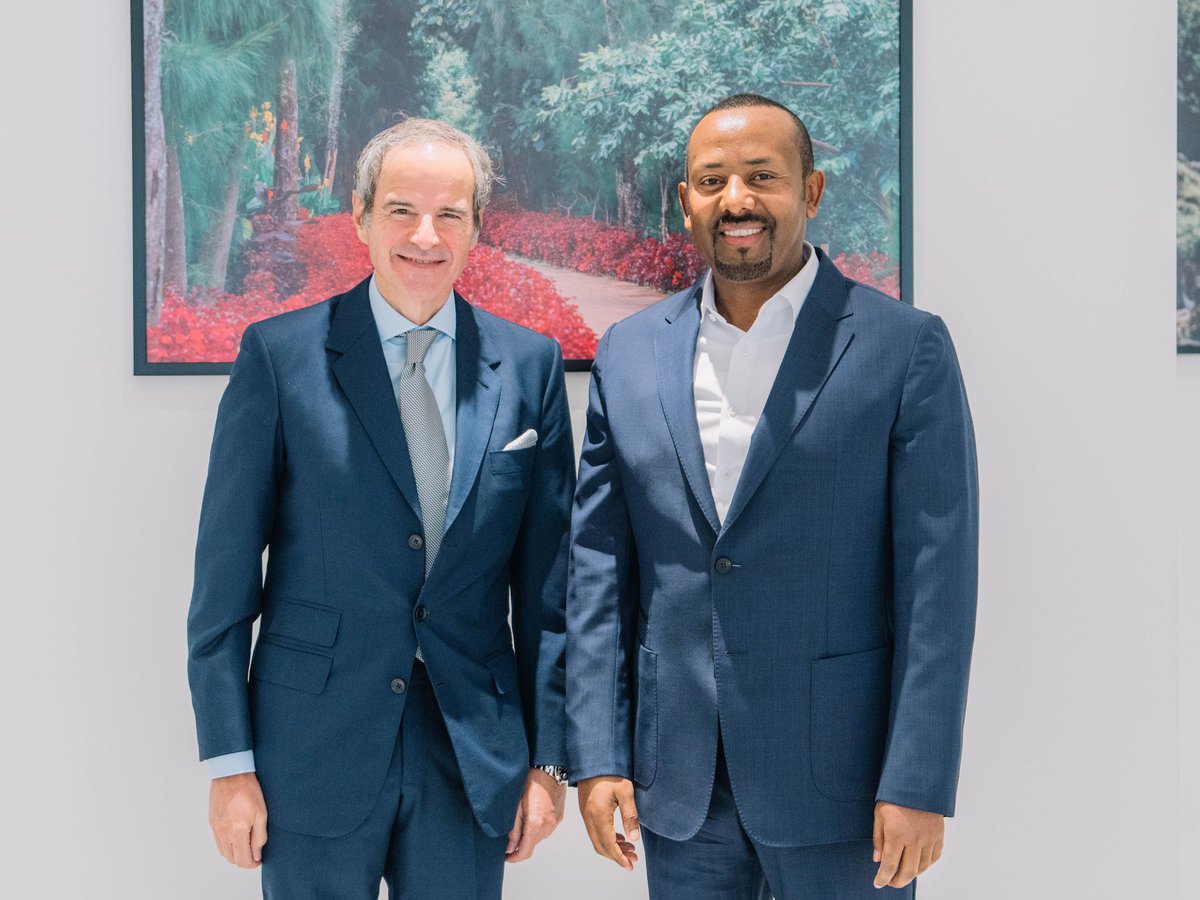 AbiyAhmedAli's tweet image. This morning, I met with Director General @rafaelmgrossi of the International Atomic Energy Agency (IAEA), who is in Addis Ababa for the Rays of Hope Forum. The IAEA’s support in Ethiopia spans a wide range of sectors, including cancer care, veterinary health, tsetse eradication,…