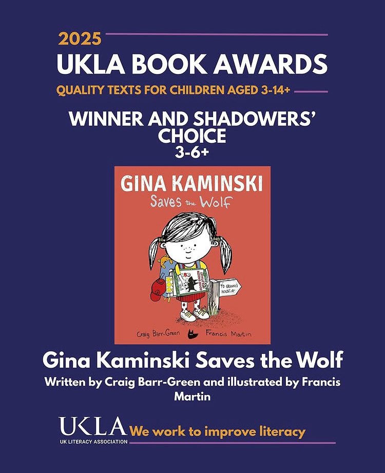 CBNAgency's tweet image. HOORAH! Gina Kaminski Saves the Wolf is the winner and shadowers’ choice in the 3-6+ category at the UKLA Book Awards! Huge congratulations to our very own @korkymaster 🥂and to Craig Barr-Green 🥂 and the team @LittleTigerUK 🥂