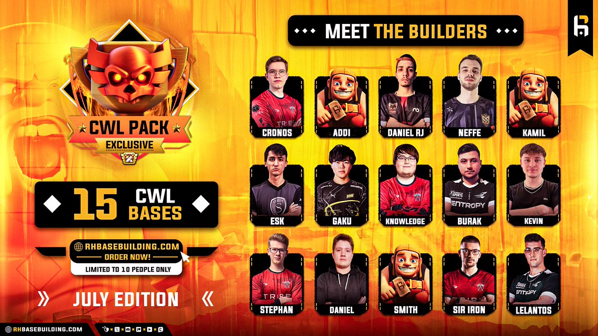 RH Base Building (@rhbasebuilding) on Twitter photo ๐ฅ JULY CWL PACK ๐ฅ
๐ Clan War League is around the corner, that means you might be in need of some solid bases!
๐ฅ We once again have 15 bases for you and your clan to set you and your clan up for success
โ๏ธLIMITED TO 10 CUSTOMERS โ๏ธ
๐ ORDER HERE ๐
rhbasebuilding.com/product/th17-cโฆ ๐ฅ JULY CWL PACK ๐ฅ
๐ Clan War League is around the corner, that means you might be in need of some solid bases!
๐ฅ We once again have 15 bases for you and your clan to set you and your clan up for success
โ๏ธLIMITED TO 10 CUSTOMERS โ๏ธ
๐ ORDER HERE ๐
rhbasebuilding.com/product/th17-cโฆ