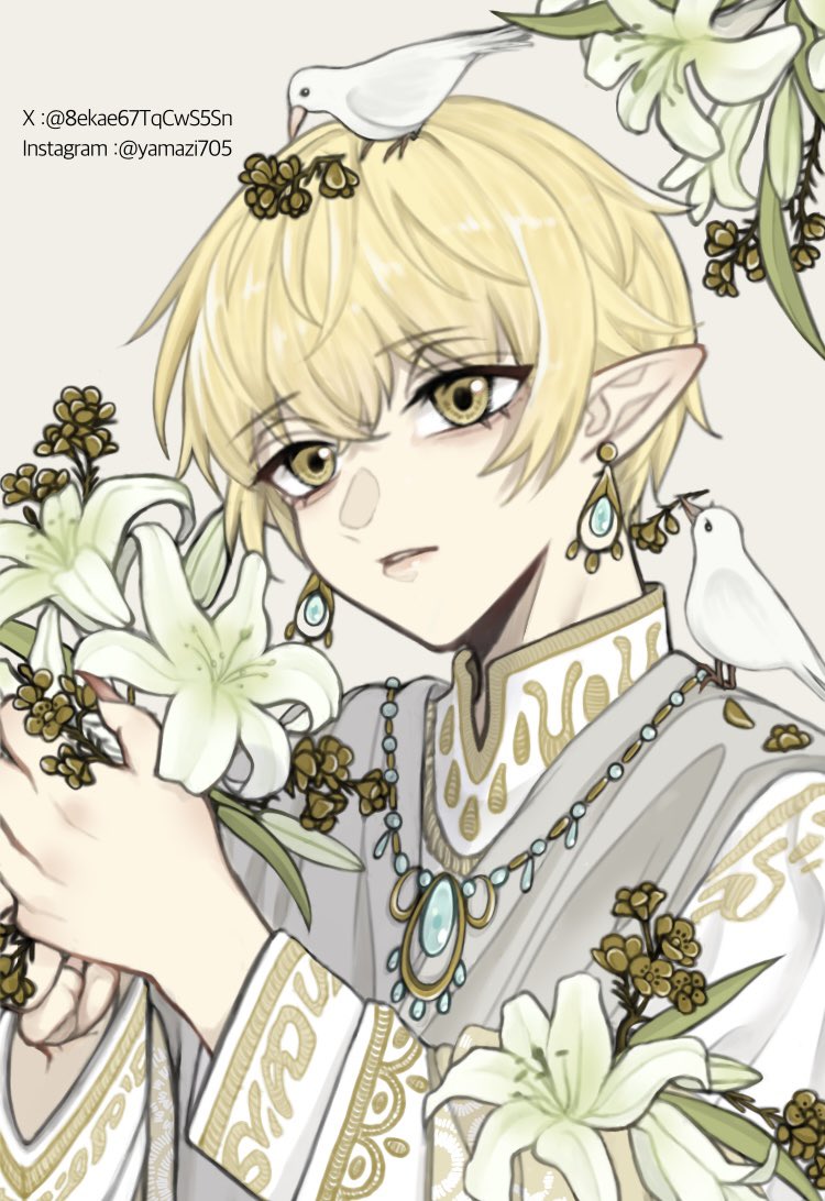 8ekae67TqCwS5Sn's tweet image. 白百合と金の花
#illustration  #創作イラスト