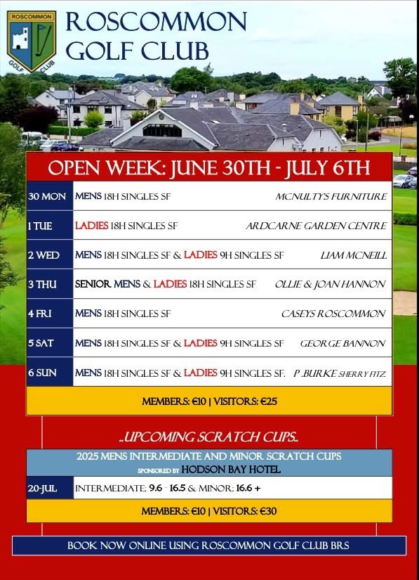 GolfRoscommon's tweet image. It’s Open Week here at Roscommon Golf Club..
Lots of opportunities to play one of the midlands finest parkland courses, competitions every day for both ladies and men.
#OpenGolf #OpenDay #OpenIreland