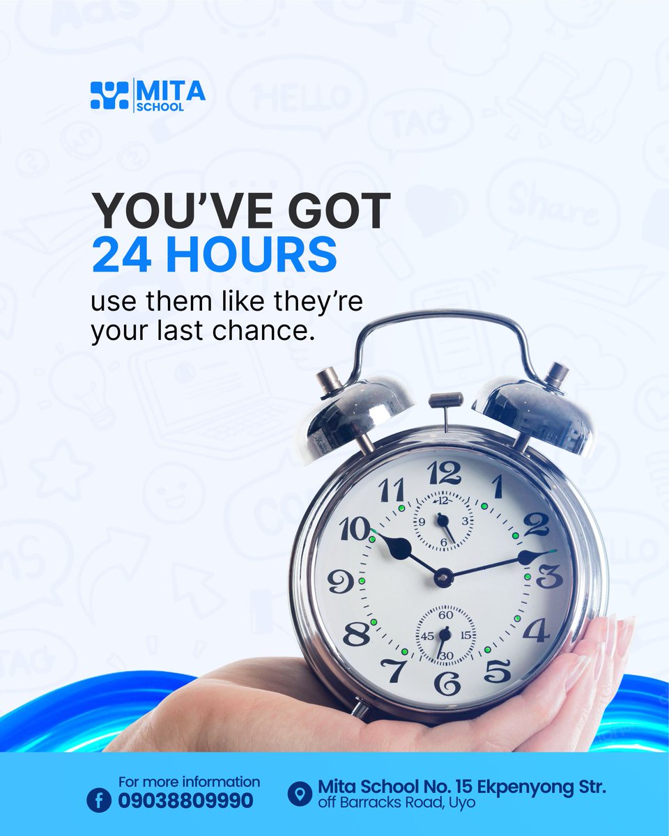 MitaSchool's tweet image. It’s a brand new week  and you’ve got 24 hours today. 😎

What will you do with them?
Whatever your goals are, today is your chance to take one bold step.
Don’t waste it. 

Happy new week!🤪
#monday #mitaschool