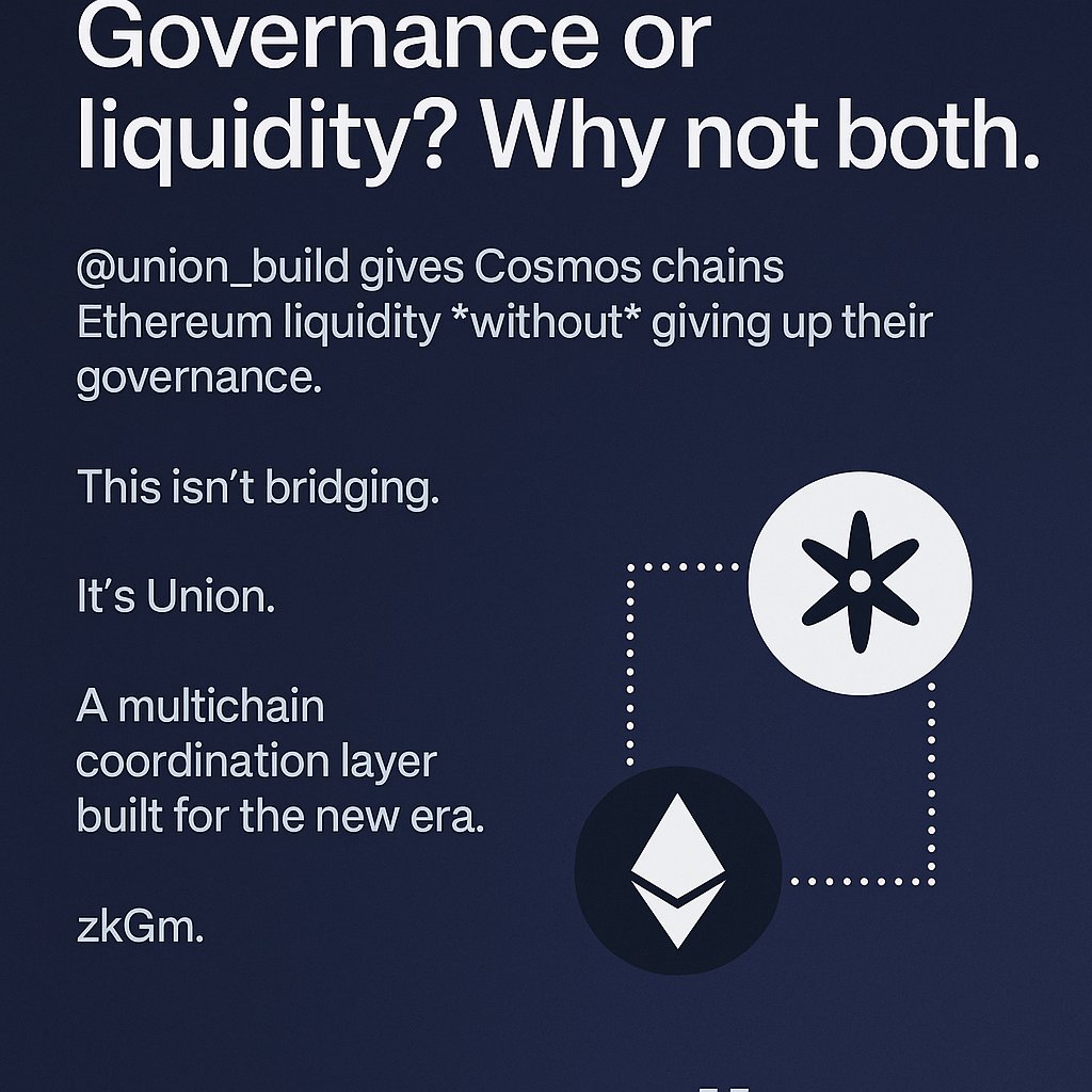 Governance or liquidity? Why not both. <a href="/union_build/">Union</a> gives Cosmos chains Ethereum liquidity without giving up their governance. This isn’t bridging. It’s Union, A multichain coordination layer built for the new era. zkGm