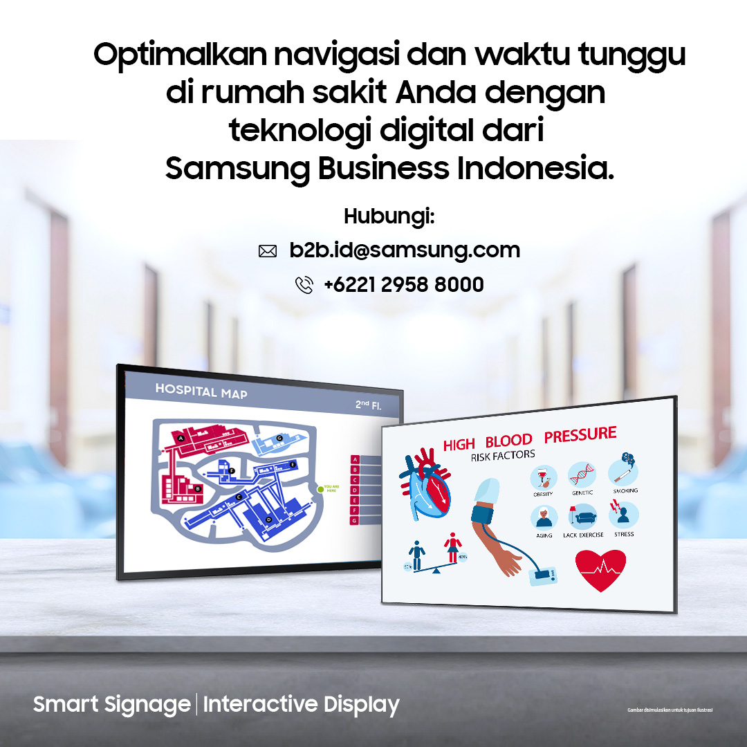 Navigasi membingungkan &amp; waktu tunggu lama?

Gunakan #CapacitiveTouch QMB-T &amp; #SmartSignage QM32C untuk bantu pengunjung lebih nyaman &amp; produktif di RS.

Pelajari lebih lanjut: smsng.co/SamsungB2B-X-3…

#SamsungDisplay #SamsungBusinessIndonesia