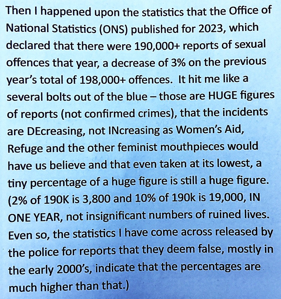 FalselyAccusedSupportOrg (@accusedorg) on Twitter photo You might not realise it if you follow <a href="/womensaid/">Women's Aid</a> or <a href="/RefugeCharity/">Refuge</a>, but rates of 'sexual offending' are actually DECREASING
Meet the Stats with Felicity Stryjak in the current issue of <a href="/FACTukorg/">FACT</a> News
Read on: factuk.org/wp-content/upl…
<a href="/EmpowerInnocent/">Empowering the Innocent (ETI)</a> <a href="/JohnDavisJDLLM/">Gender Studies for Men</a> You might not realise it if you follow <a href="/womensaid/">Women's Aid</a> or <a href="/RefugeCharity/">Refuge</a>, but rates of 'sexual offending' are actually DECREASING
Meet the Stats with Felicity Stryjak in the current issue of <a href="/FACTukorg/">FACT</a> News
Read on: factuk.org/wp-content/upl…
<a href="/EmpowerInnocent/">Empowering the Innocent (ETI)</a> <a href="/JohnDavisJDLLM/">Gender Studies for Men</a>