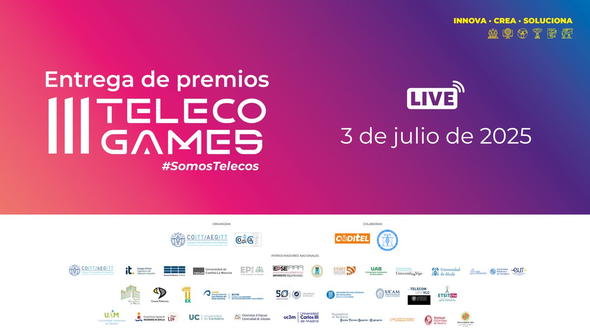 COITT - telecos.zone (@coitt_aegitt) on Twitter photo 📅 Este jueves 4 de julio celebramos la entrega de premios de las III <a href="/TelecoGames/">TelecoGames</a>
⏰ 12.00h
Podrás seguirla online. Aquí tienes el enlace 🔗 youtu.be/dR4Hv-I6noM
#SomosTelecos 📅 Este jueves 4 de julio celebramos la entrega de premios de las III <a href="/TelecoGames/">TelecoGames</a>
⏰ 12.00h
Podrás seguirla online. Aquí tienes el enlace 🔗 youtu.be/dR4Hv-I6noM
#SomosTelecos