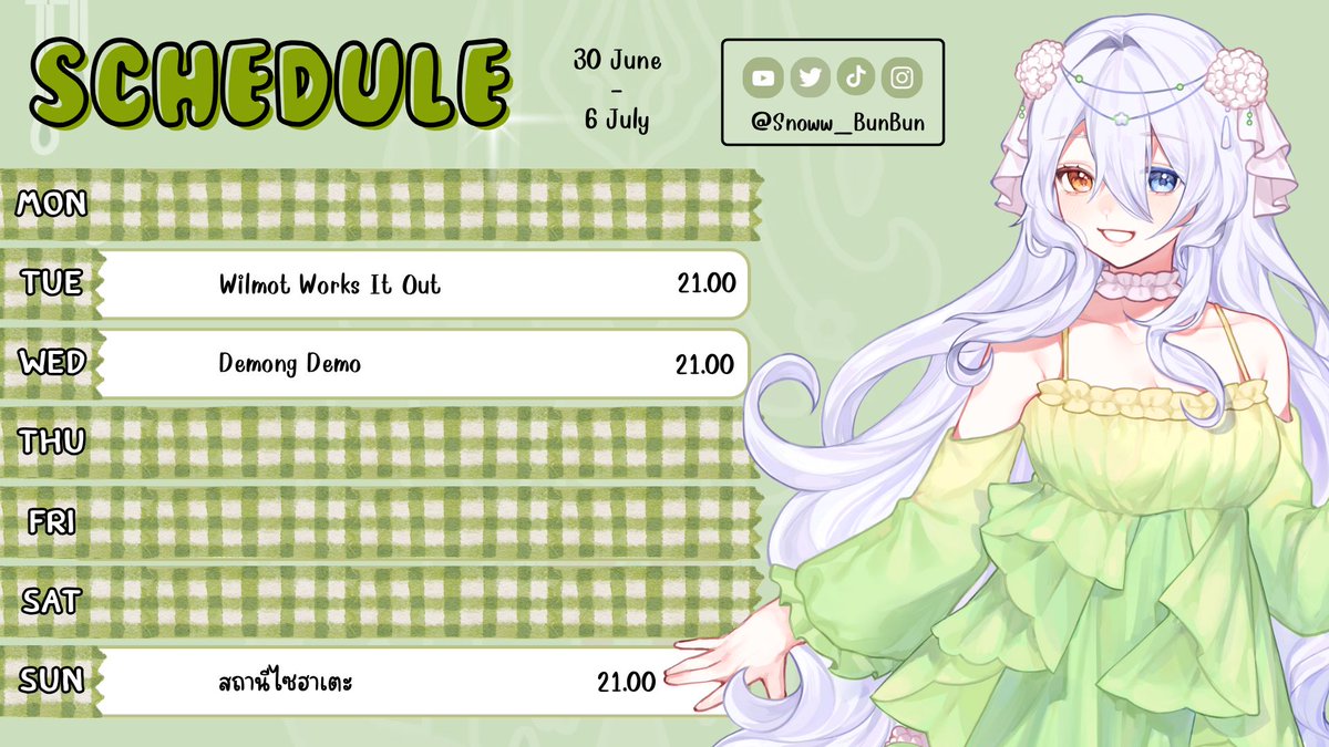 Snoww_BunBun's tweet photo. ⭐𝗪𝗲𝗲𝗸𝗹𝘆 𝗦𝗰𝗵𝗲𝗱𝘂𝗹𝗲 of 30/06 -06/07⭐
⭐Hashtag ⭐
General : #.SnowwBunBun
FA : #.Snoww_Art
Live : #Snoww_Live
#VtuberTH https://t.co/XtEBQUmTpa