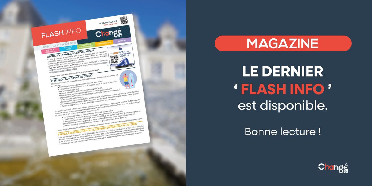 Le numéro de juillet et août du Flash Info est disponible ! 
👉change53.fr/actualites/fla… 
Bonne lecture et bel été ! ☀️