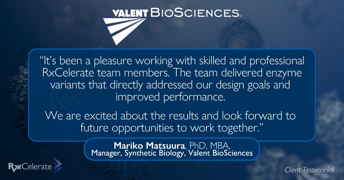 We’re pleased to share a testimonial from <a href="/ValentBioSci/">Valent BioSciences</a>, based in the US, following their successful use of our proprietary protein engineering technology.
 
It is great to see our collaborative approach and expertise delivering results for our clients.

🔗rxcelerate.com/in-silico/