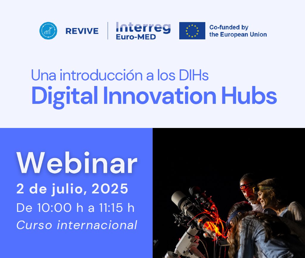 Webinar en el marco del proyecto Interreg Euro-MED REVIVE, "Centros de innovación digital: una introducción" donde se presentarán los DIHs y su papel en la innovación regional, la digitalización y la sostenibilidad en el contexto mediterráneo.
Registro: cambramallorca.com/noticias-agend…