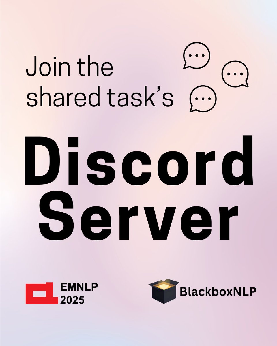 BlackboxNLP's tweet image. Working on the MIB shared task?
Join the discord server: discord.gg/n5uwjQcxPR
๐ Check out submission ideas
๐ Brainstorm possible directions
๐ Ask questions and get help with setup issues
Full task description: blackboxnlp.github.io/2025/task/