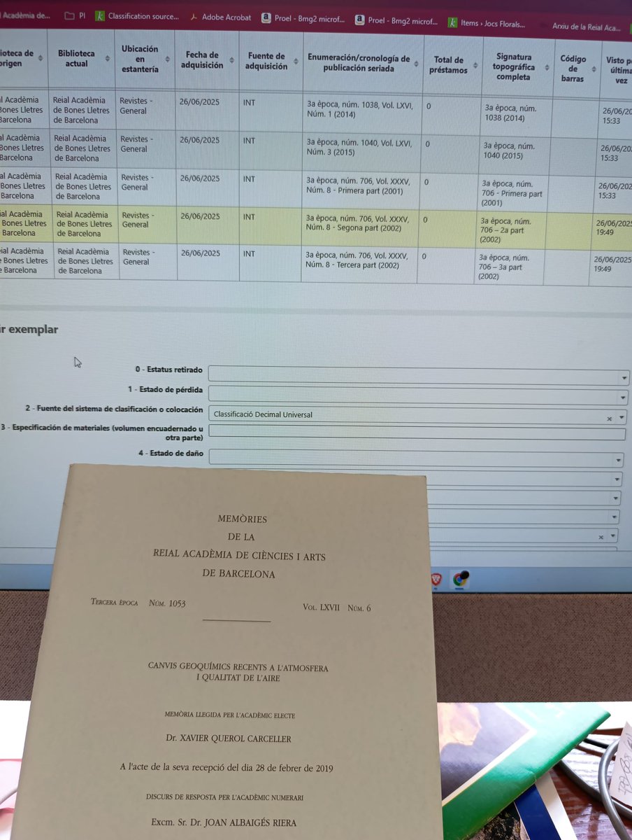 Avui toca inventariar la zona d'hemeroteca general 🥰
Poc a poc anem afegint i actualitzant el nostre catàleg local per donar un bon servei i recuperar la informació perduda durant la migració de l'antic programari a #Koha

#revistes #boneslletres #catalogacio